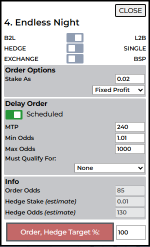 Hedge mode in betting slip with target slider
