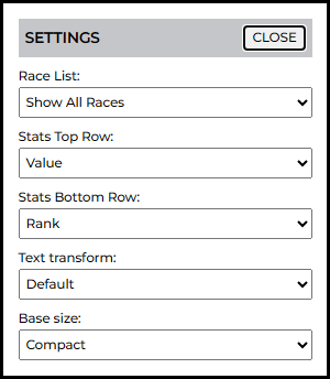 Card Settings dialog
